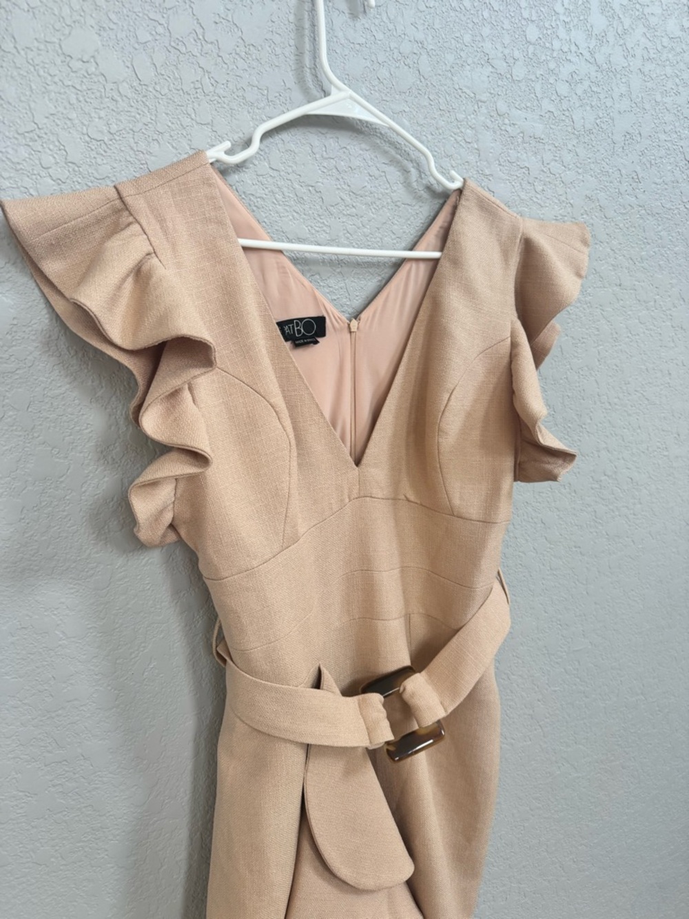 PATBO ruffle sleeve v-neck bodycon dress with a belt 12 - Picture 5 of 7